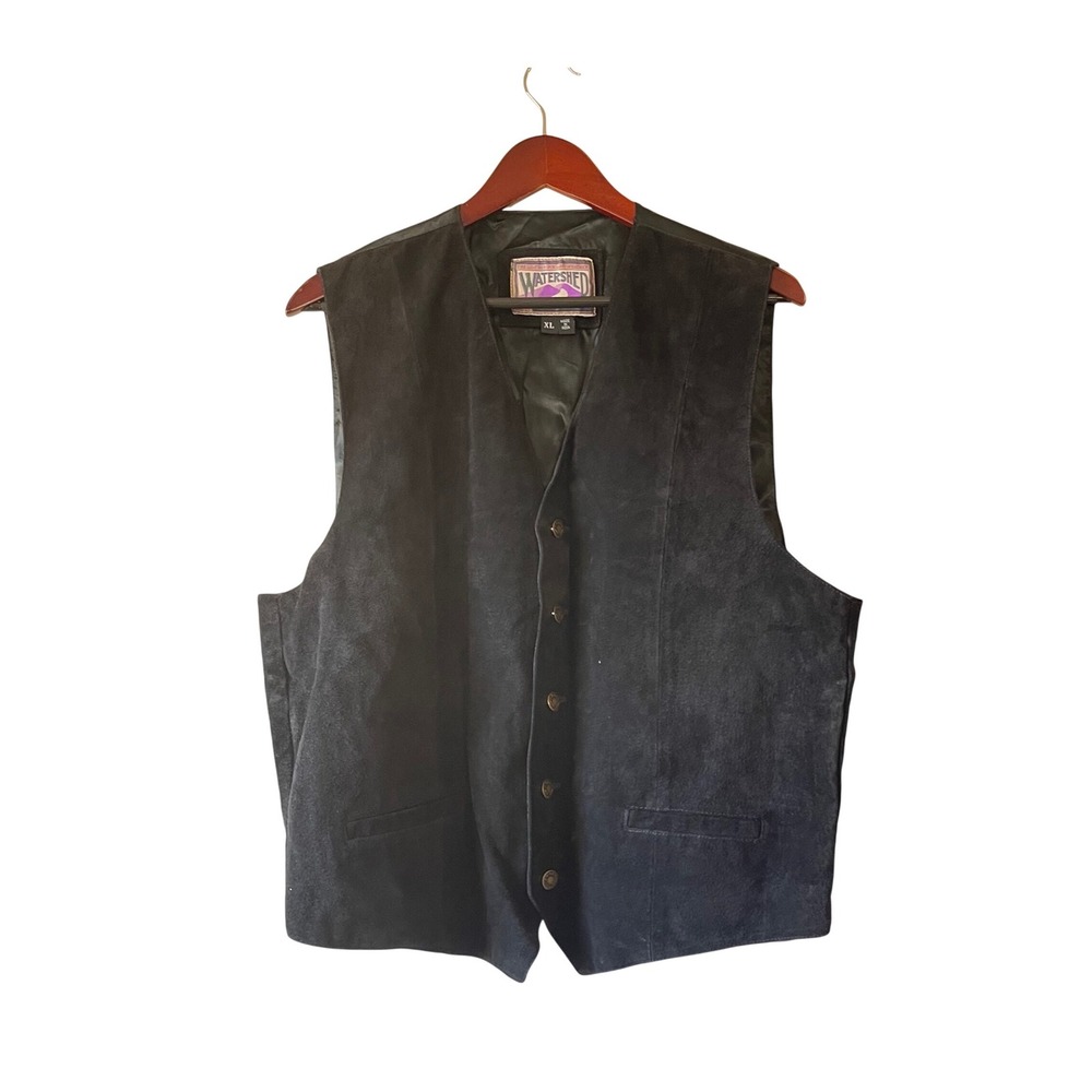 Vintage Water proof Mens Black Leather Vest Western Cinch Back XL
